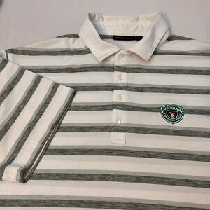 Devereux Men's‎ L Medinah Country Club Golf Polo Shirt White Gray Striped